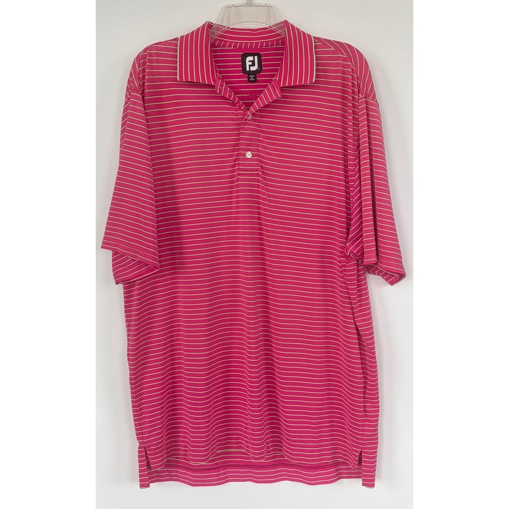 FootJoy Mens ProDry Golf Polo‎ Shirt Pink Lime Green Striped Performance Large